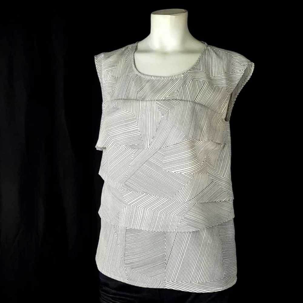 LOFT Layered Panel Striped Cap Sleeve Top - Picture 2 of 9